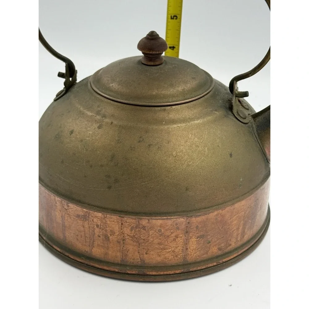 Vintage Revere Ware Copper Kettle USA Made Patina Wood Handle Primitive Cottage